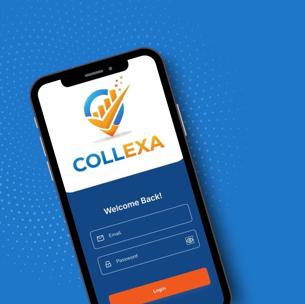 Collexa mobile app login screen on a smartphone, showing the Collexa logo